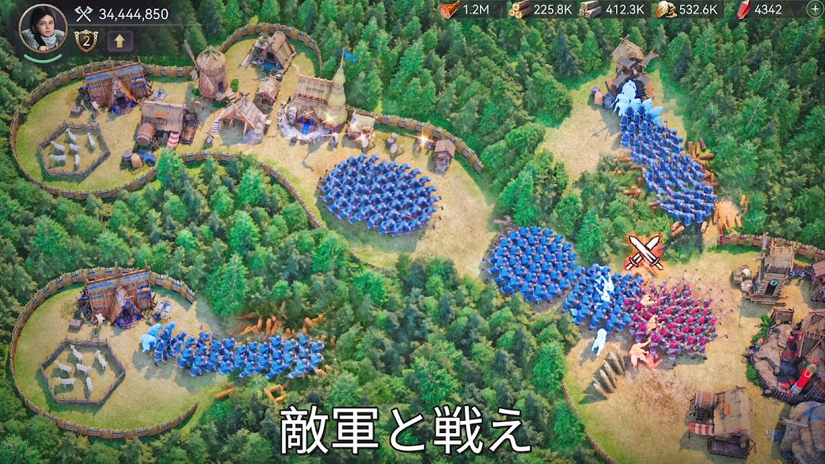 同盟の軍勢同士がぶつかり合う「敵軍と戦え」PvPバトル画面