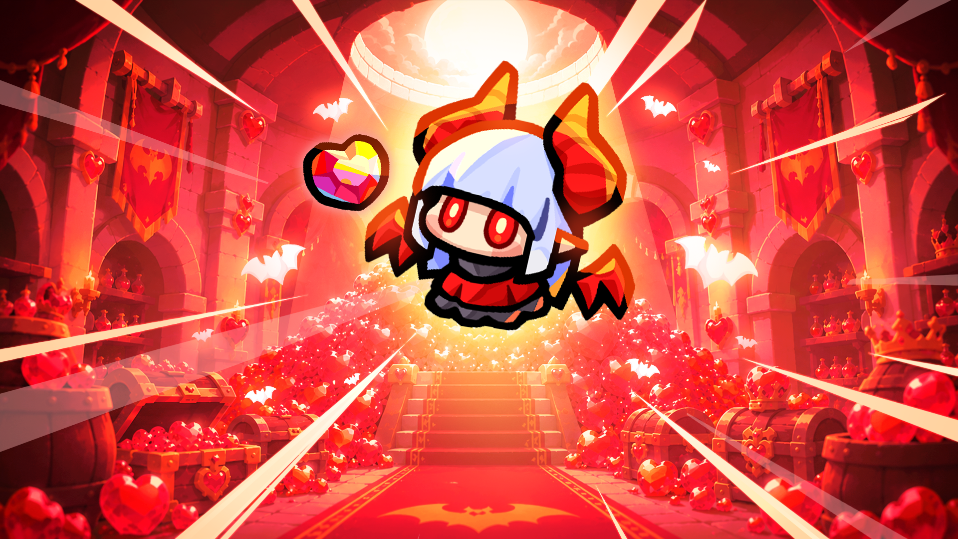 ハロウィン風の魔王城を背景にしたキービジュアル（UIテキストなしのイラストカット）