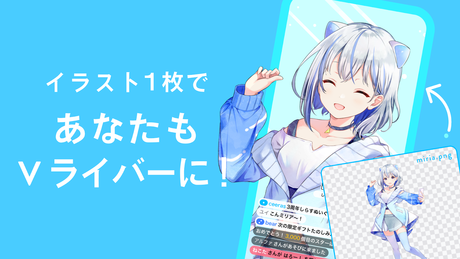 「イラスト1枚であなたもVライバーに！」IRIAMのキャラクター(アバター)取り込み・作成画面
