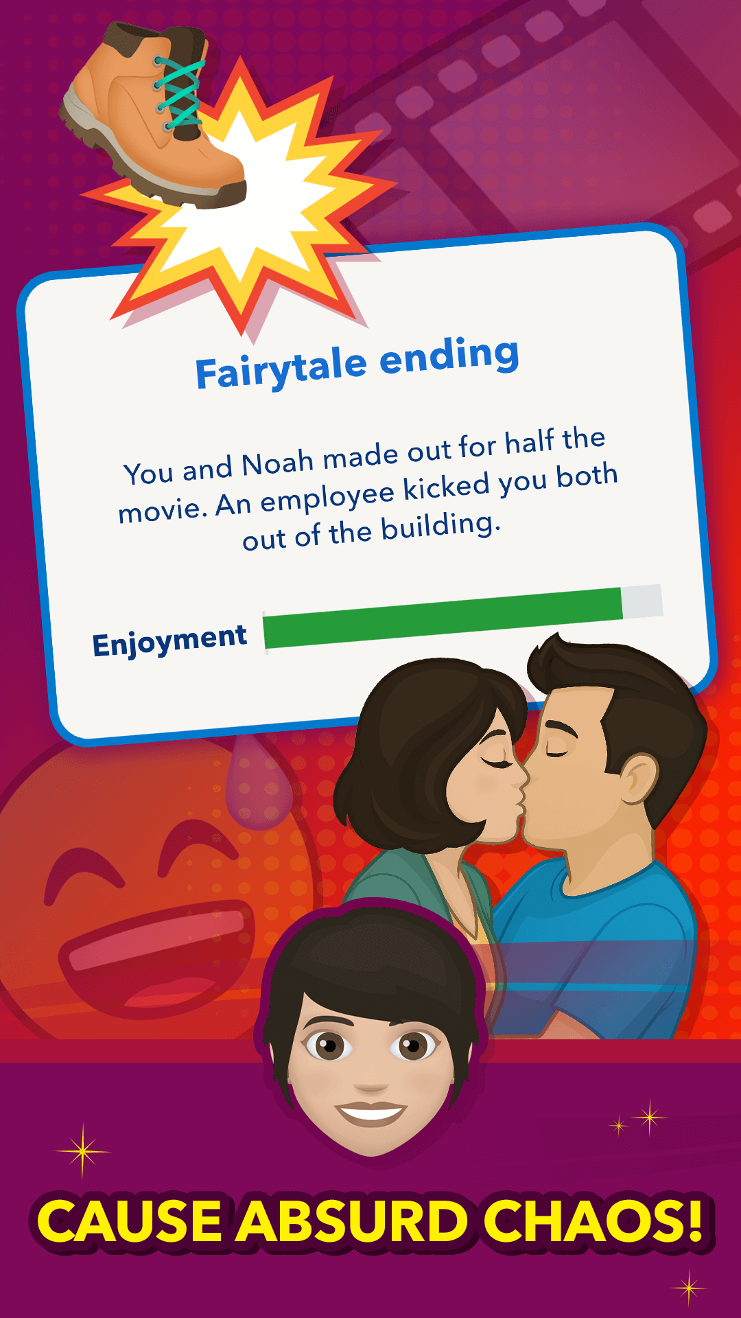 BitLifeのランダムなイベント結果を表すイラスト付き画面
