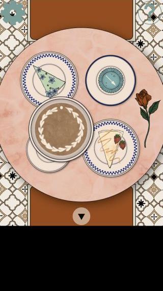 CAFE BACONの丸皿を回転させてケーキの絵柄を揃えるパズル画面