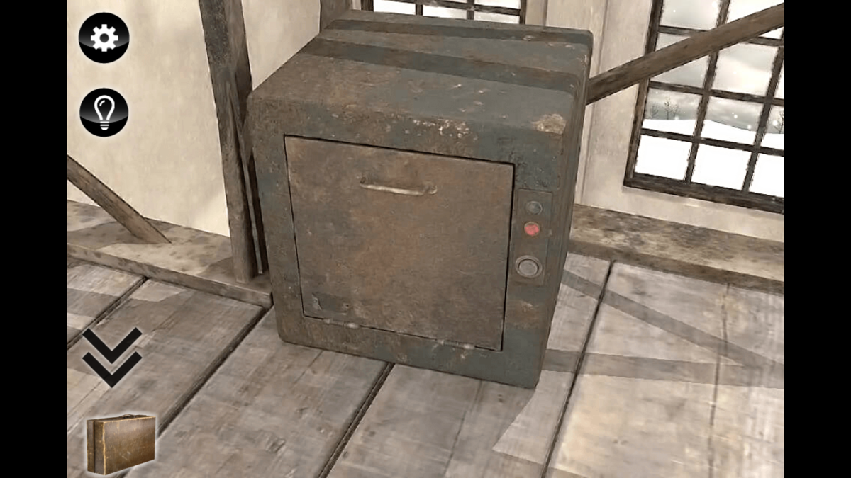 ダイヤル式の金庫を調べるゲーム画面。多彩な仕掛けが登場する