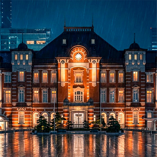 氷雨の東京駅