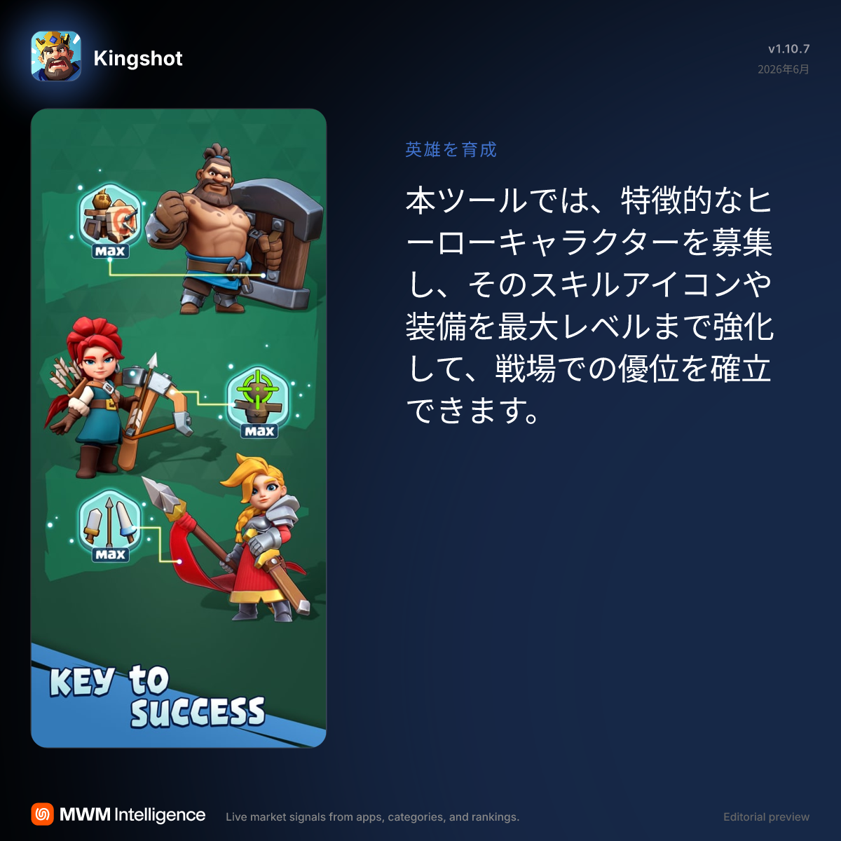 英雄キャラクターのスキル強化画面