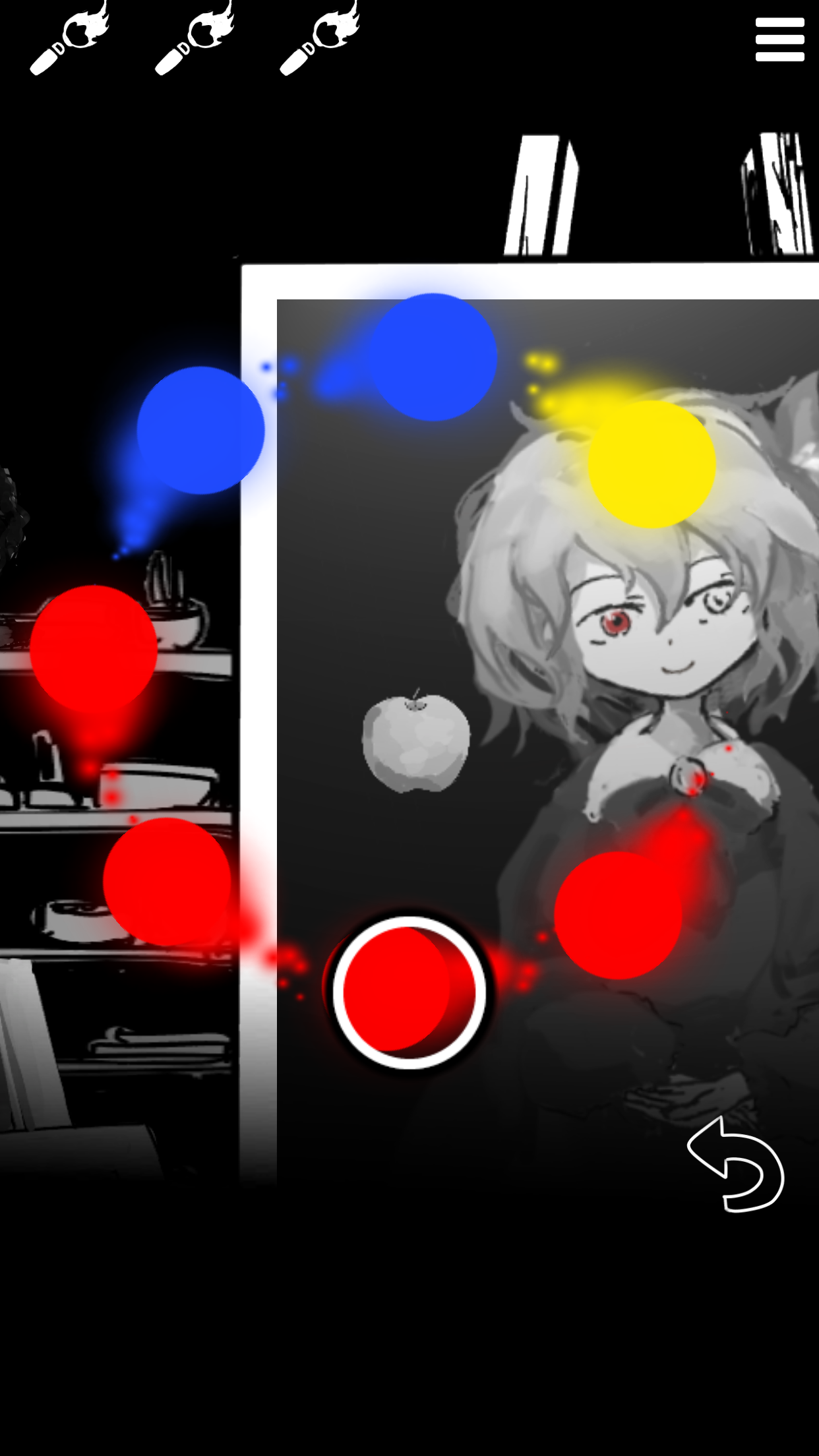 まつろぱれっと 絵に色を塗るお絵かき謎解きパートのゲーム画面
