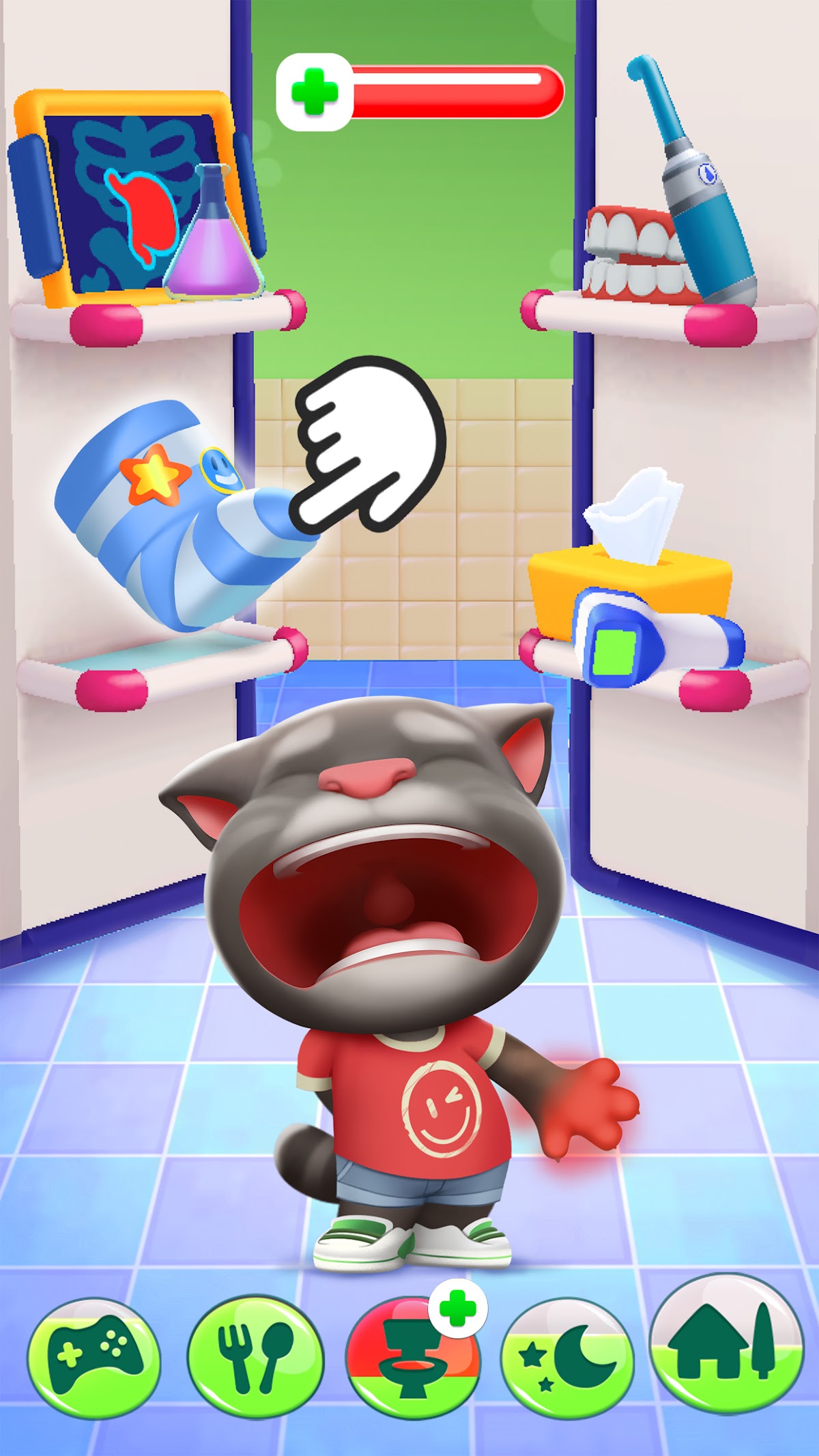 宝石で飾られた歯をブラシで磨いているデンタルケアのゲーム画面