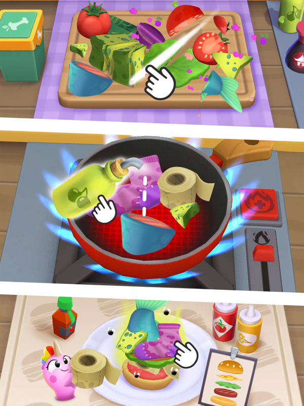 料理系ミニゲームで遊んでいる様子