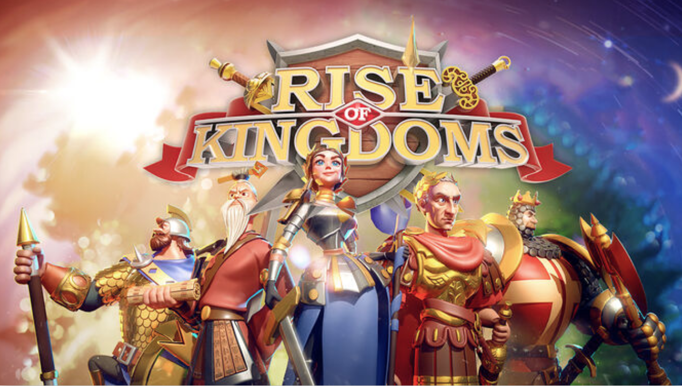 Rise of Kingdomsのロゴと歴史上の英雄たちが並ぶキービジュアル