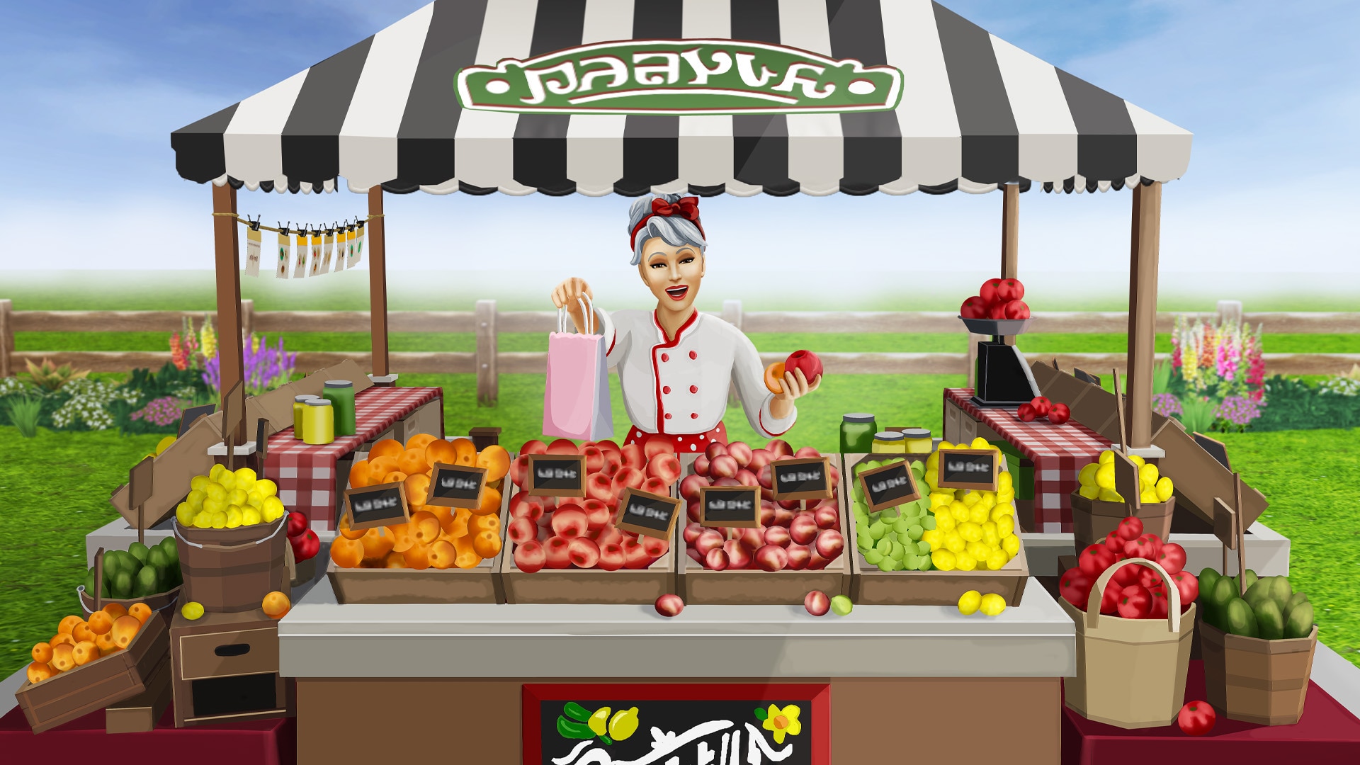 農産物の直売所をイメージした新機能コミュニティーマーケットのイラスト