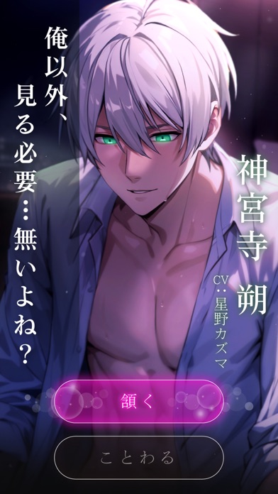 キャラクター「椿屋奏次」(CV:市ケ谷東真)とのチャット選択画面「俺の事だけ見ていればいい、そうだろう?」