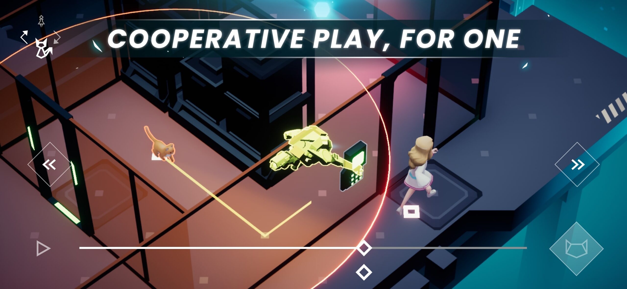 少女と猫がそれぞれ別の行動で協力するTimelieのゲーム画面