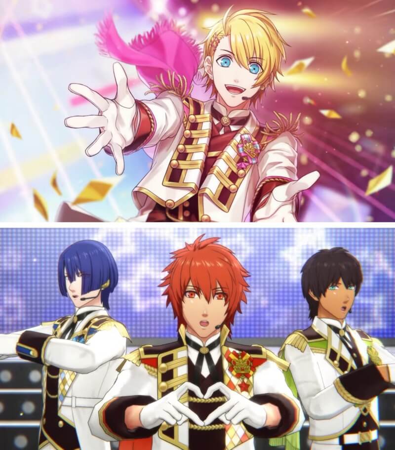 衣装チェンジしたST☆RISHメンバーが揃うライブ演出画面